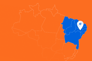 Mapa do Brasil com destaque em azul na região do Nordeste